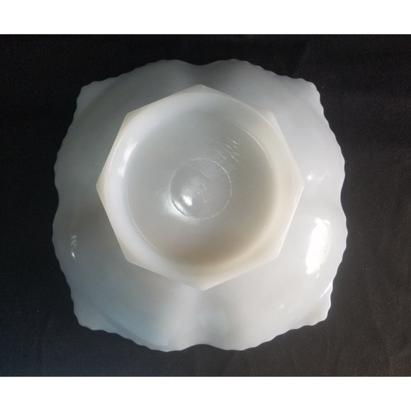 Vintage White Milk Glass Fruit Bowl Scalloped Edge Grape Vine Footed  10" large - Picture 5 of 6